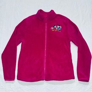 Disney Store Hot Pink Fleece Full Zip Up Jacket Mickey & Minnie Size Medium